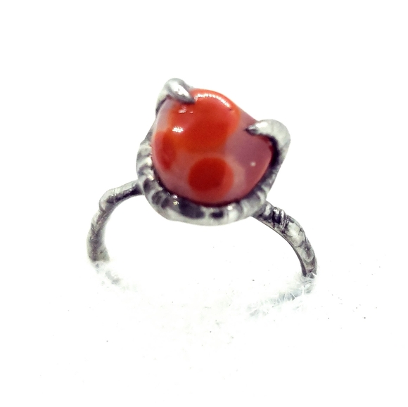 Carnelian crystal ring handmade gothic fantasy adjustable vampire fang Halloween - Picture 2 of 16